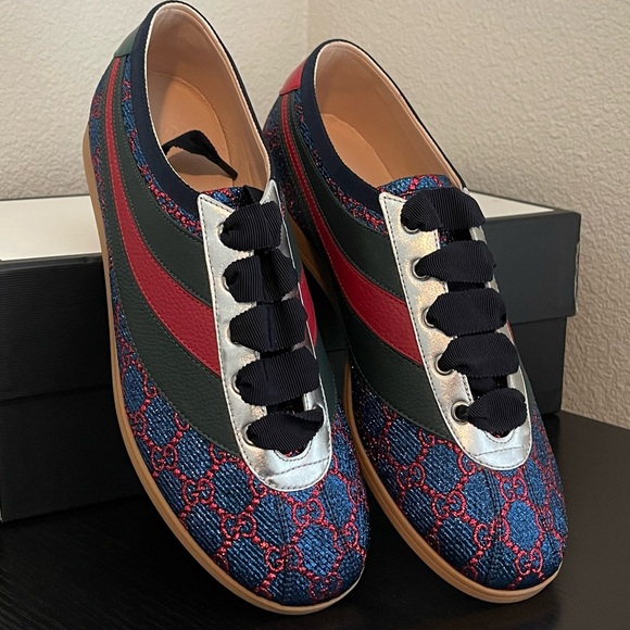 Men’s Gucci 'Falacer Lurex Web' sneaker in blue and red - Picture 7 of 8